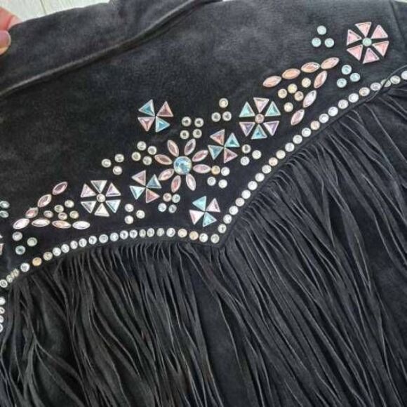 Cripple Creek vintage cowgirl jacket black with studs and tassels large htf - Picture 5 of 15